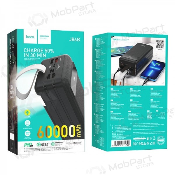 Externe batterij - Hoco J86B 60000 mAh 22.5 W PD + QC 3.0, zwart