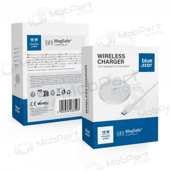 MagSafe draadloze oplader Blue Star Charing Pad 15 W met USB-C kabel wit