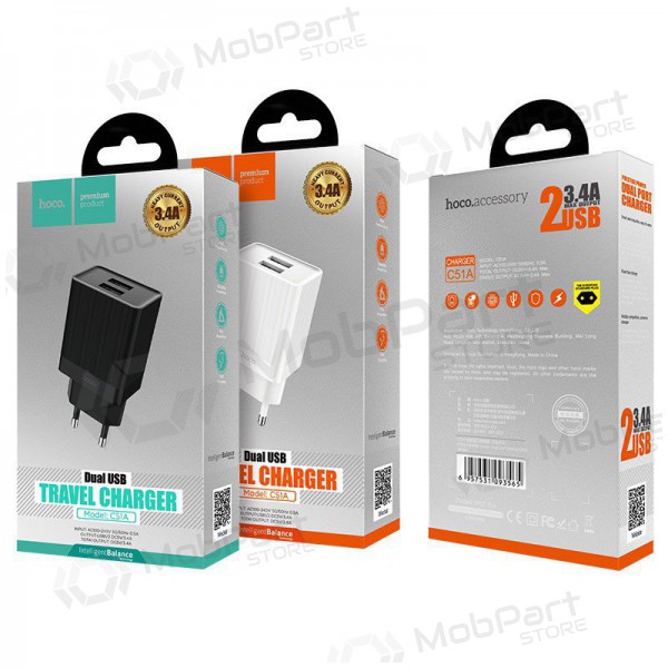 Lader HOCO C51A Prestige power Dual USB (5V 3.4A) (wit)