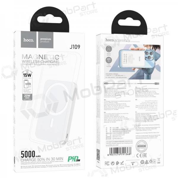 Externe batterij Power Bank Hoco J109 PD20W Magnetic 5000mAh wit