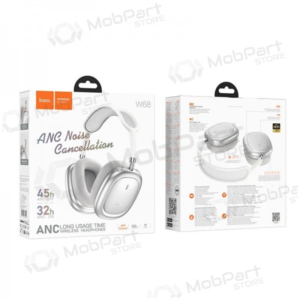Draadloze hoofdtelefoon met microfoon Hoco W68 ANC Bluetooth zilver