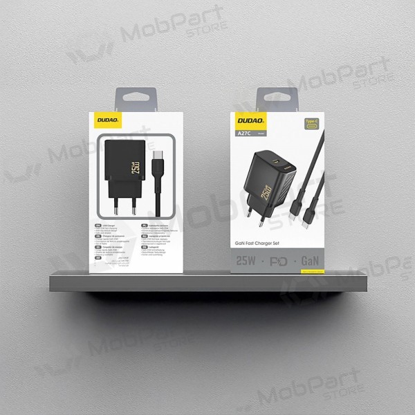 Oplader Dudao A27C GaN 25W USB-C + USB-C naar USB-C kabel 1.0m zwart