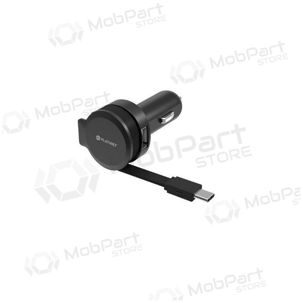 Autolader Platinet su Type-C laidu (1xUSB 2.4A) (zwart)