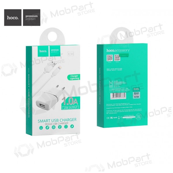 Lader HOCO C11 Smart USB + lightning (5V 1A) (wit)