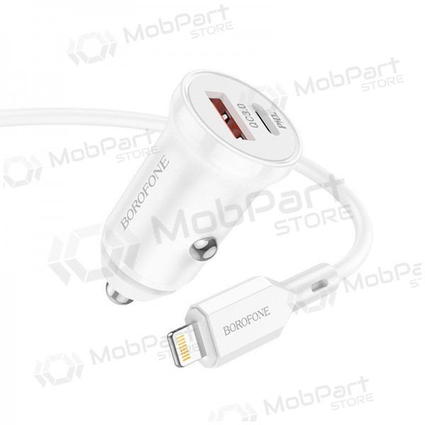 Lader automobilinis Borofone BZ18A USB-A/Type-C PD20W+QC3.0 + Lightning (wit)