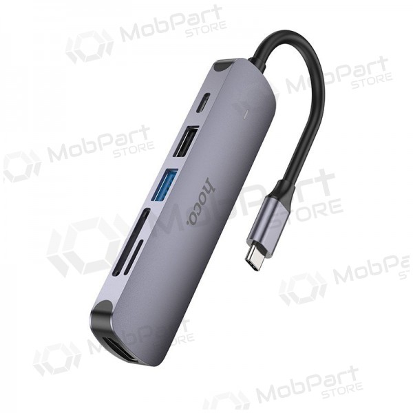 USB-C adapter Hoco HB28 USB-C naar HDMI + USB 3.0 + USB 2.0 + SD + TF + PD grijs