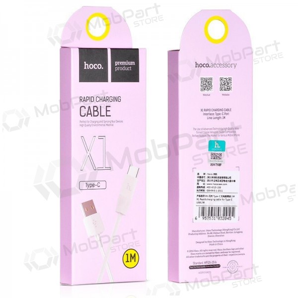 USB-kabel HOCO X1 Rapid - Type-C 1.0m (wit)