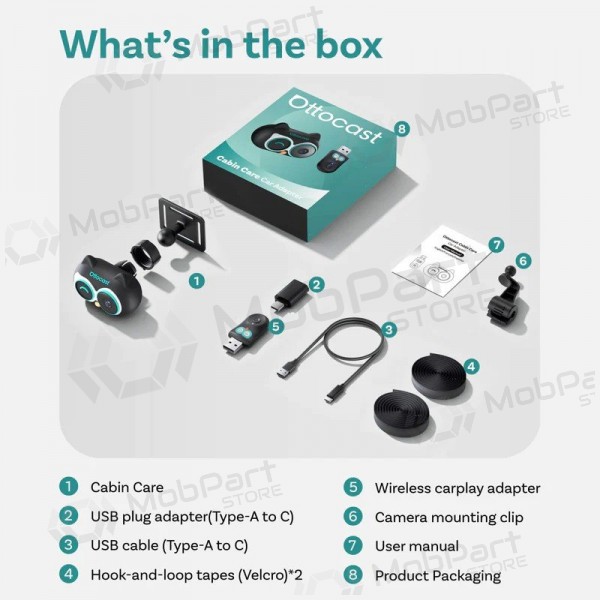 Draadloze CarPlay-adapter Ottocast Cabin Care CA520-T met mobiele oppasfunctie zwart