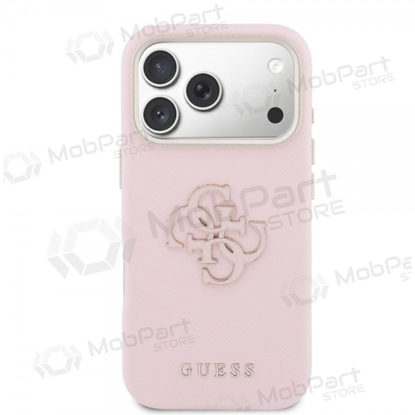 Apple iPhone 17 Pro Max hoesje - Guess PU Grained 4G Resin Metal Logo (roze)