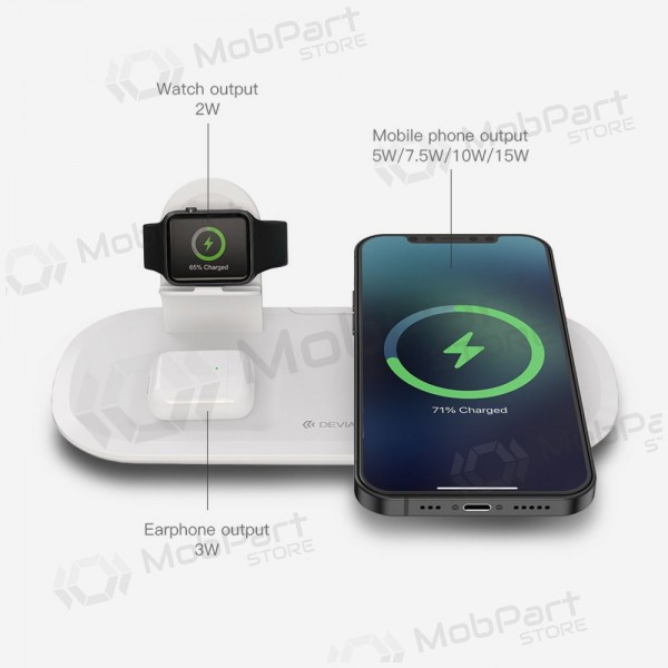 Lader draadloze Devia 3in1 Smart Phone, Apple Watch, Airpods (wit)