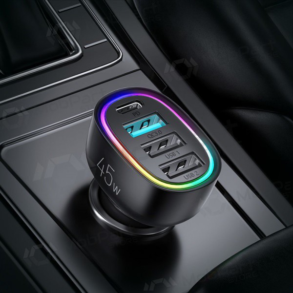 Lader automobilinis Joyroom JR-CL09 LED 4xUSB (PD, QC) 45W (zwart)