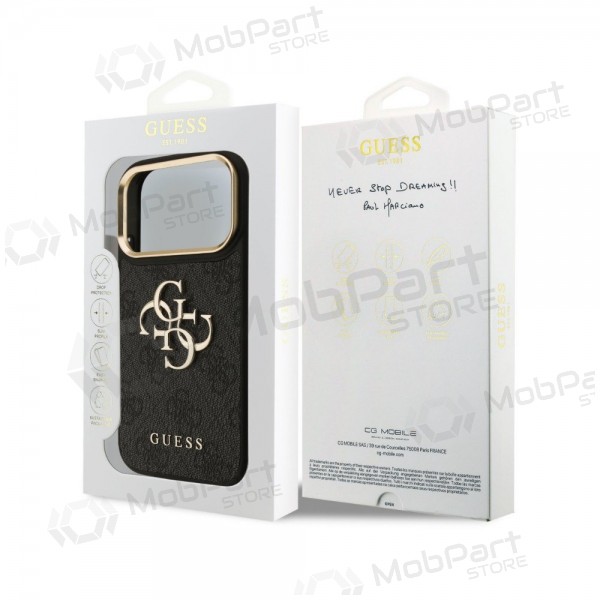 Apple iPhone 18 Pro hoesje - Guess PU Leather 4G Metal Logo Gold Frame (zwart)