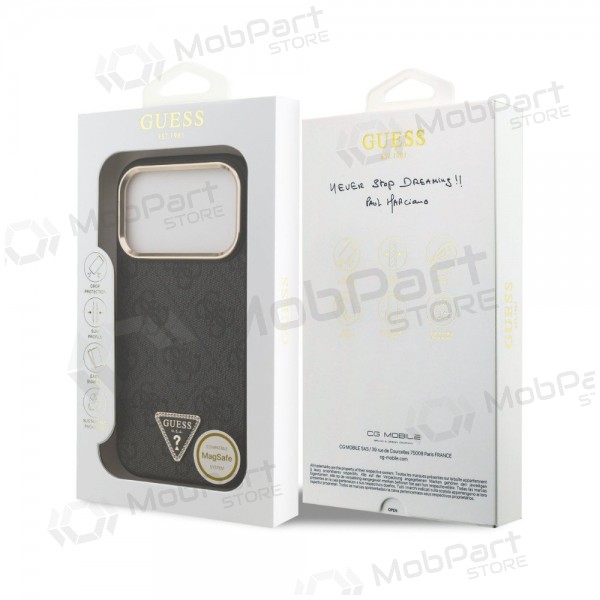 Apple iPhone 18 Pro Max hoesje - Guess PU Leather 4G Strass Triangle Logo Gold Frame MagSafe (zwart)