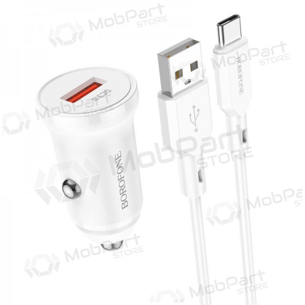 Lader automobilinis Borofone BZ18 Quick Charge 3.0 18W + Type-C (wit)