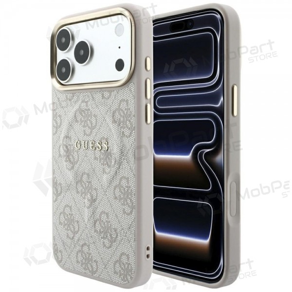 Apple iPhone 18 Pro hoesje - Guess PU Leather 4G Gold Frame Embossed MagSafe (roze)