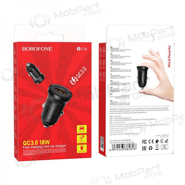 Lader automobilinis Borofone BZ18 Quick Charge 3.0 18W (zwart)