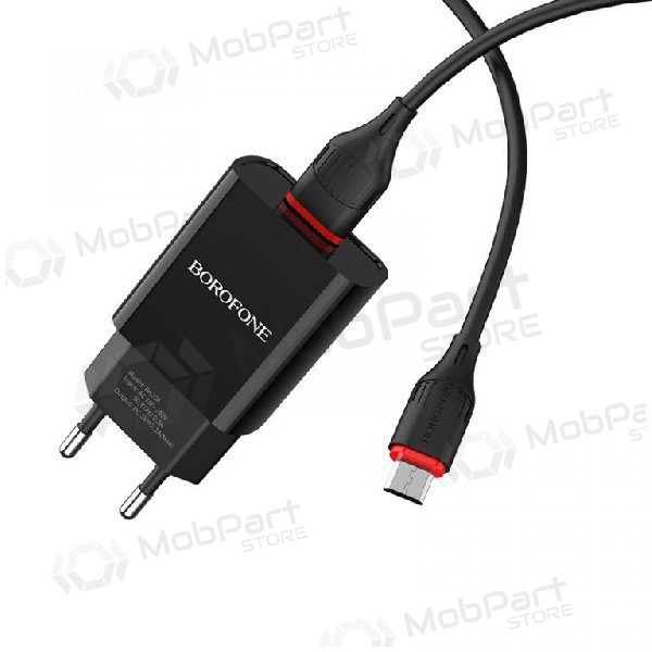 Lader BOROFONE BA20A Sharp USB + microUSB kabel (5V 2.1A) (zwart)