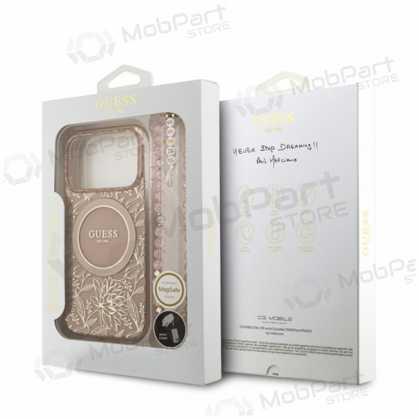 Apple iPhone 18 Pro hoesje - Guess IML Flowers Allover Strap MagSafe (roze)