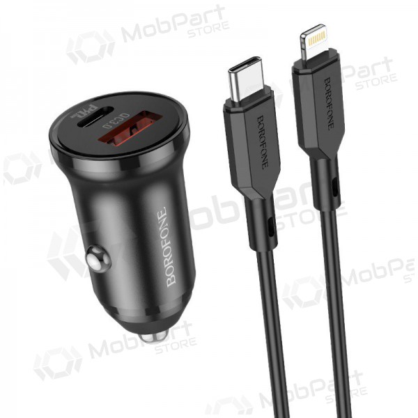 Lader automobilinis Borofone BZ18A USB-A/Type-C PD20W+QC3.0 + Lightning (zwart)