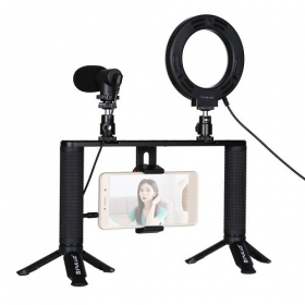 Bloggerskit met led-ringlamp, statieven, telefoonhouder en microfoon