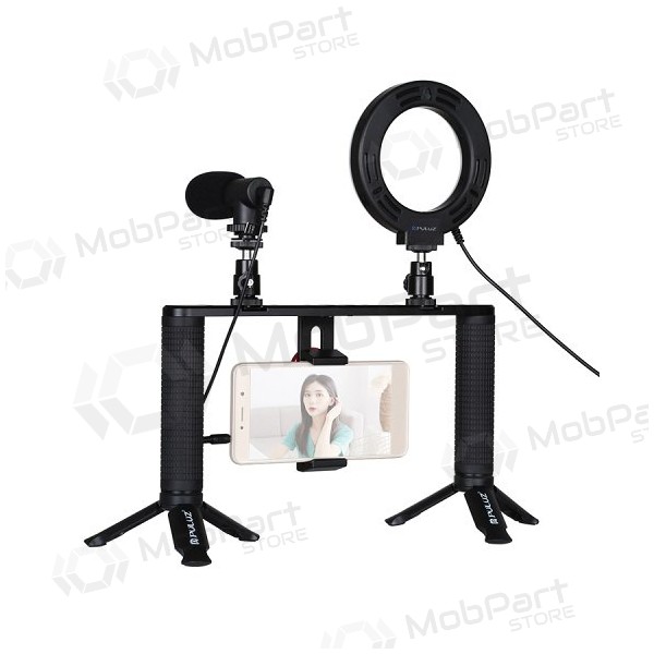 Bloggerskit met led-ringlamp, statieven, telefoonhouder en microfoon