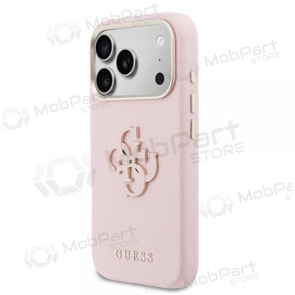 Apple iPhone 17 Pro Max hoesje - Guess PU Grained 4G Resin Metal Logo (roze)