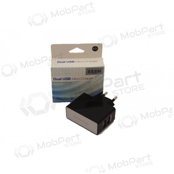 Lader (USB) (dual) (1A+2A) (zwart)