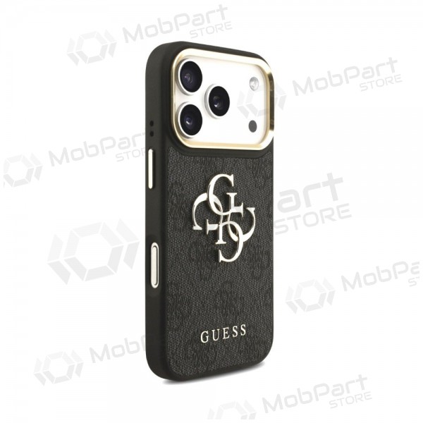 Apple iPhone 18 Pro hoesje - Guess PU Leather 4G Metal Logo Gold Frame (zwart)