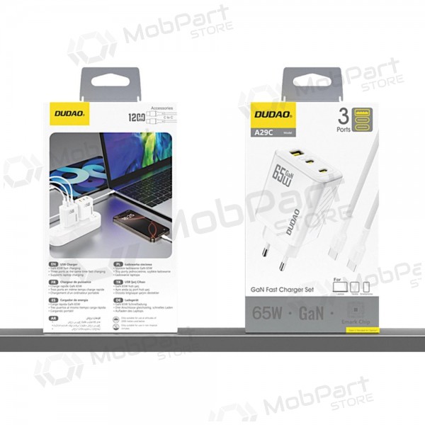 Dudao A28PC 45 W GaN telefoonoplader 2x USB-C met USB-C kabel 1 m zwart