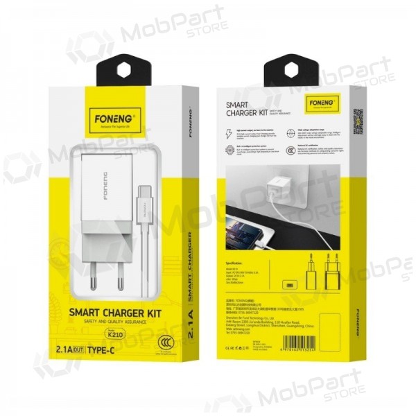 Telefoonoplader Foneng K210 10 W USB-A USB-C wit