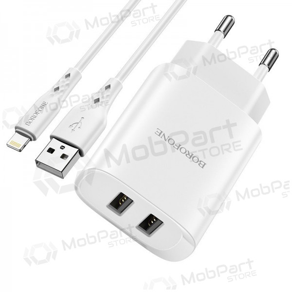 Lader Borofone BN2 2xUSB 2.1A + Lightning (wit)