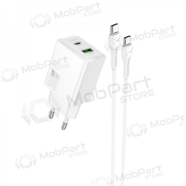 Telefoonoplader Hoco N71 30 W GaN USB-C + USB-A met USB-C kabel 1 m wit
