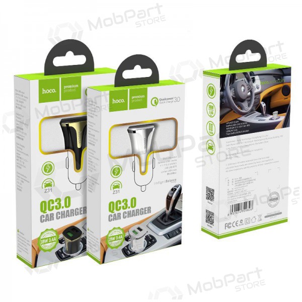 Lader automobilinis Hoco Z31 Quick Charge 3.0 (3.4A) x 2 USB (wit)