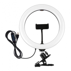 LED ringlamp 26 cm, met telefoonhouder en klem, USB