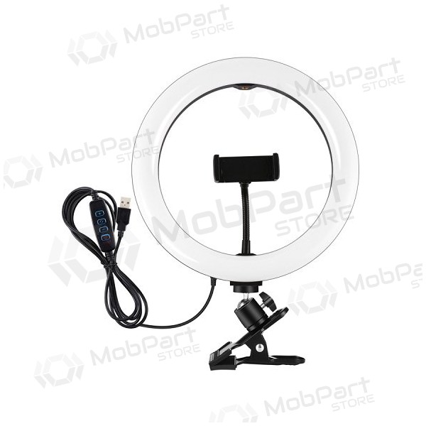 LED ringlamp 26 cm, met telefoonhouder en klem, USB