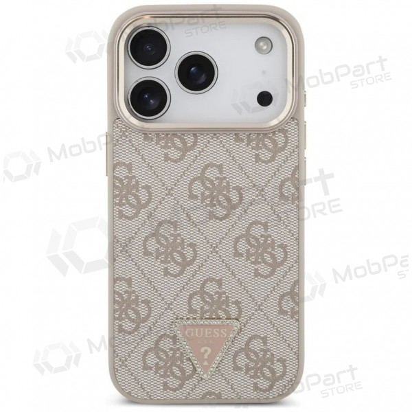 Apple iPhone 17 Pro hoesje - Guess PU Leather 4G Strass Triangle Logo Gold Frame MagSafe (roze)