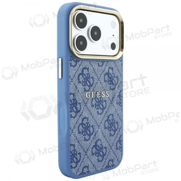 Apple iPhone 18 Pro hoesje - Guess PU Leather 4G Gold Frame Embossed MagSafe (blauw)