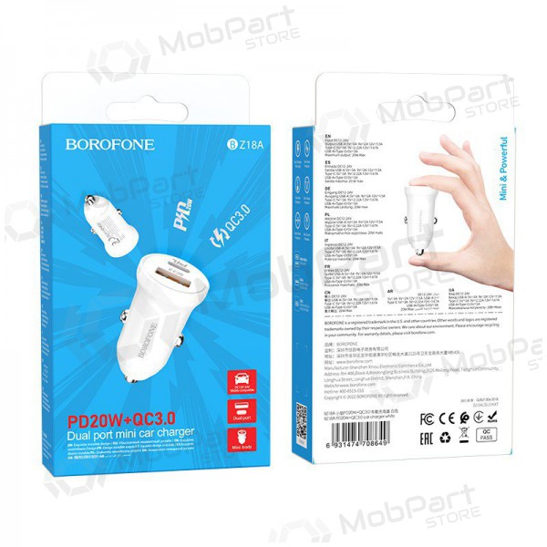 Lader automobilinis Borofone BZ18A USB-A/Type-C PD20W+QC3.0 (wit)