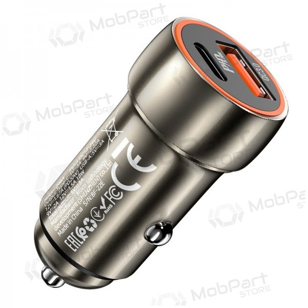 Lader automobilinis Hoco Z46A USB-A/Type-C PD20W+QC3.0 grijs