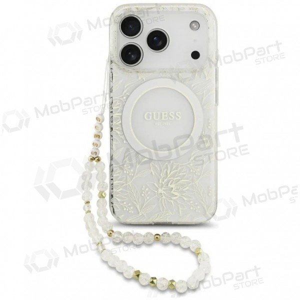 Apple iPhone 18 Pro hoesje - Guess IML Flowers Allover Strap MagSafe (wit)