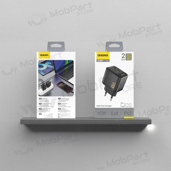 Telefoonoplader Dudao A28P 45 W GaN 2x USB-C zwart