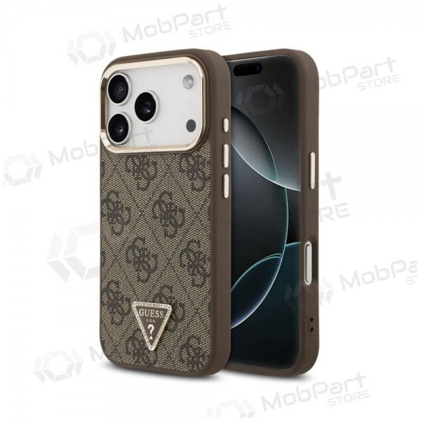 Apple iPhone 18 Pro Max hoesje - Guess PU Leather 4G Strass Triangle Logo Gold Frame MagSafe (bruin)