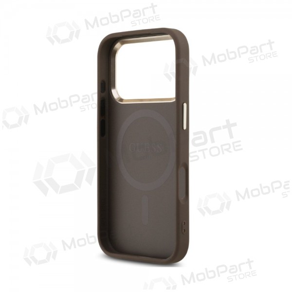 Apple iPhone 18 Pro Max hoesje - Guess PU Leather 4G Strass Triangle Logo Gold Frame MagSafe (bruin)
