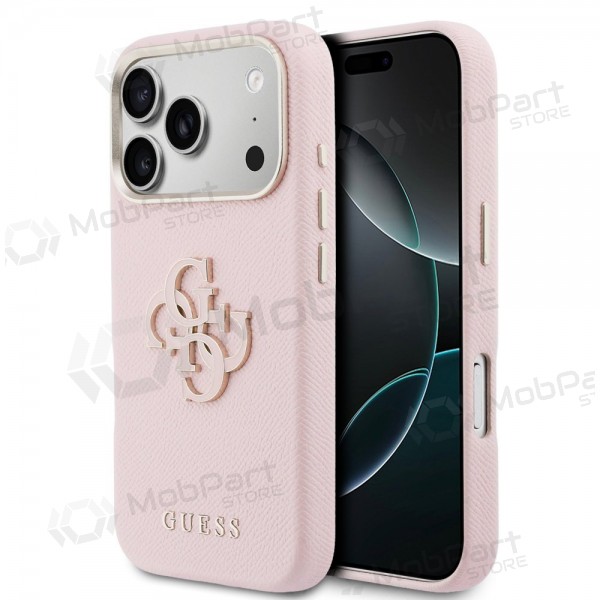 Apple iPhone 17 Pro Max hoesje - Guess PU Grained 4G Resin Metal Logo (roze)