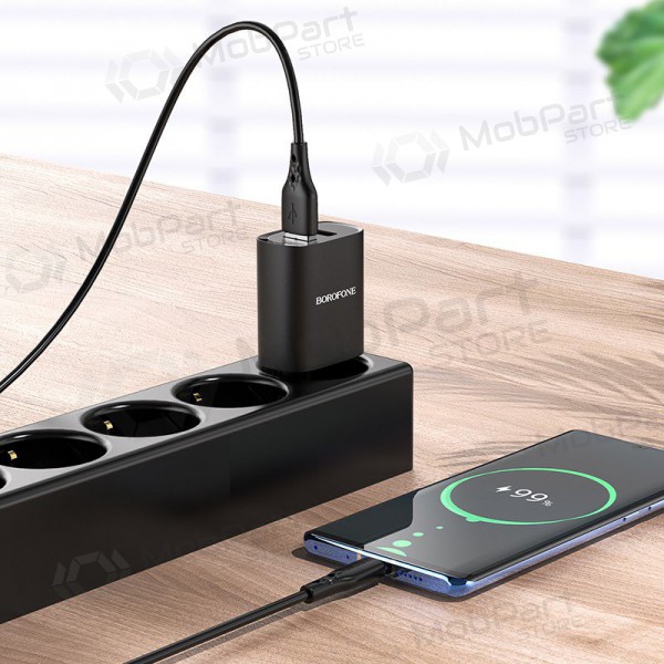 Lader Borofone BN2 2xUSB 2.1A + USB Type-C (zwart)
