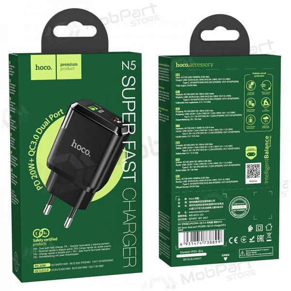 Lader Hoco N5 USB Quick Charge 3.0 + PD 20W (3.1A) (zwart)