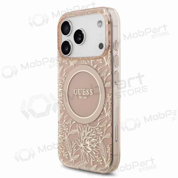 Apple iPhone 18 Pro Max hoesje - Guess IML Flowers Allover Strap MagSafe (roze)