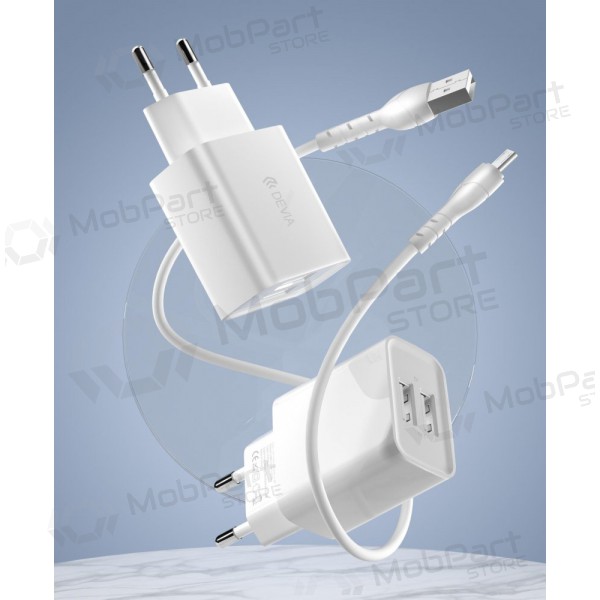 Lader Devia Smart x 2 USB (2.4A) + MicroUSB, (wit)