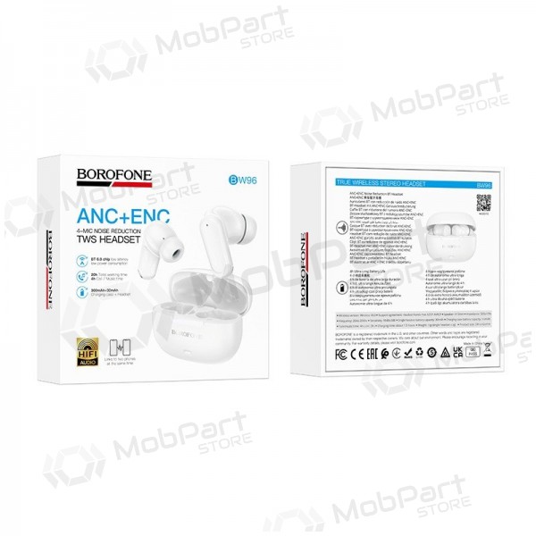Draadloze oortjes Borofone BW96 Bluetooth ANC ENC USB-C wit