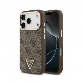 Apple iPhone 18 Pro hoesje - Guess PU Leather 4G Strass Triangle Logo Gold Frame MagSafe